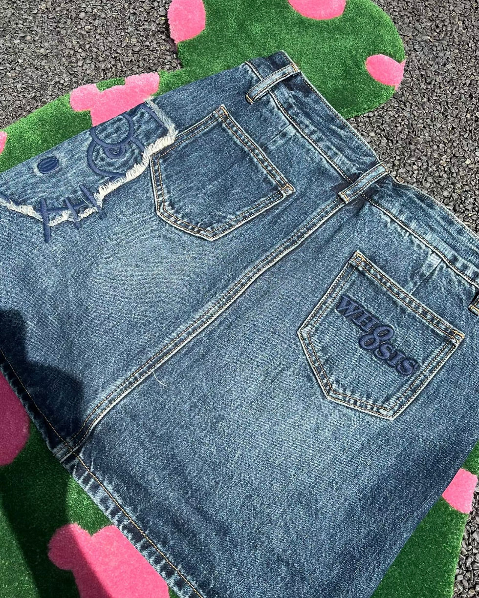 Thumbnail: Hello Kitty Patch Embroidered Jeans Skirt