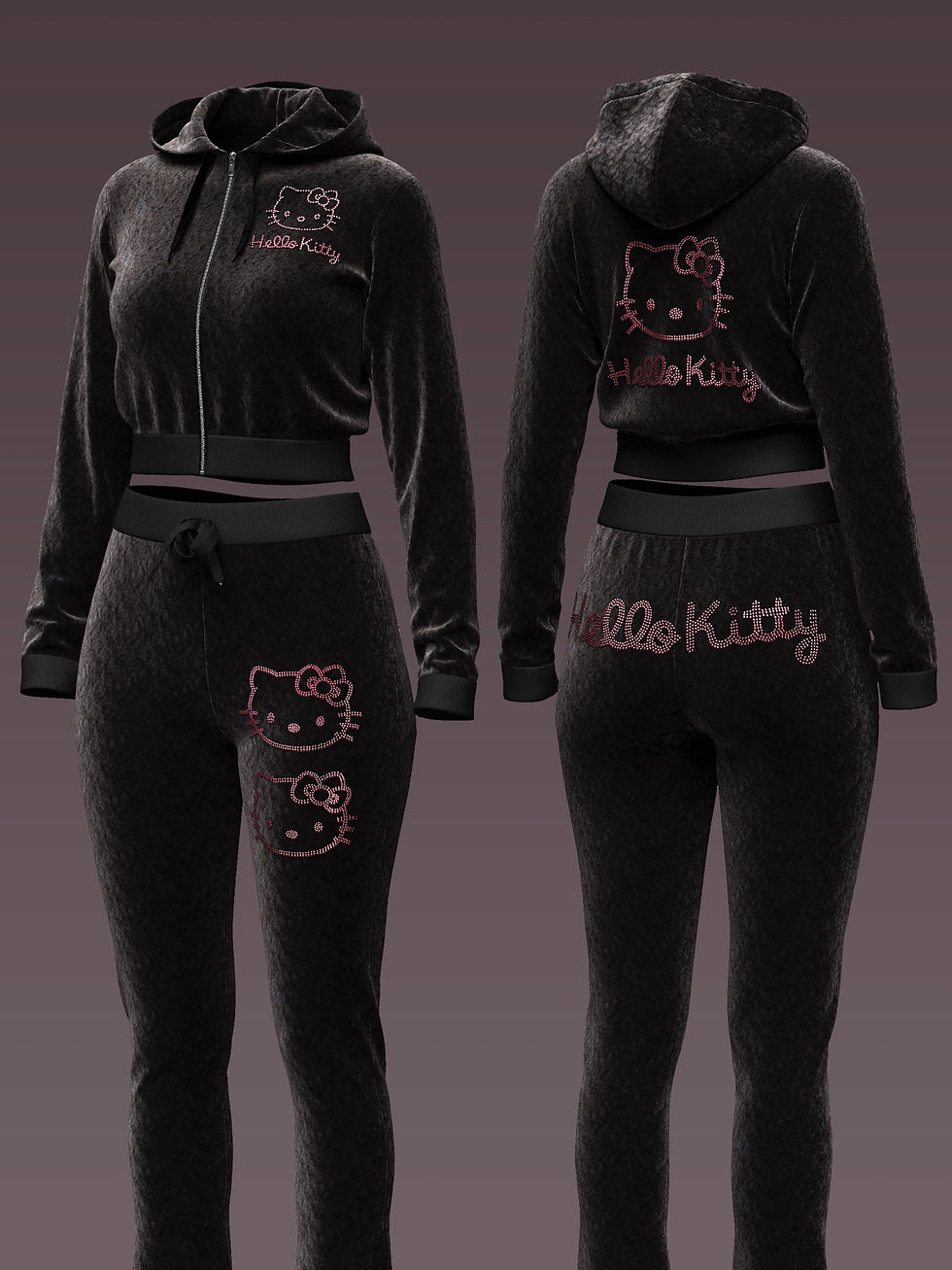 الصورة المصغرة: Hello Kitty Rhinestone Velvet Tracksuit