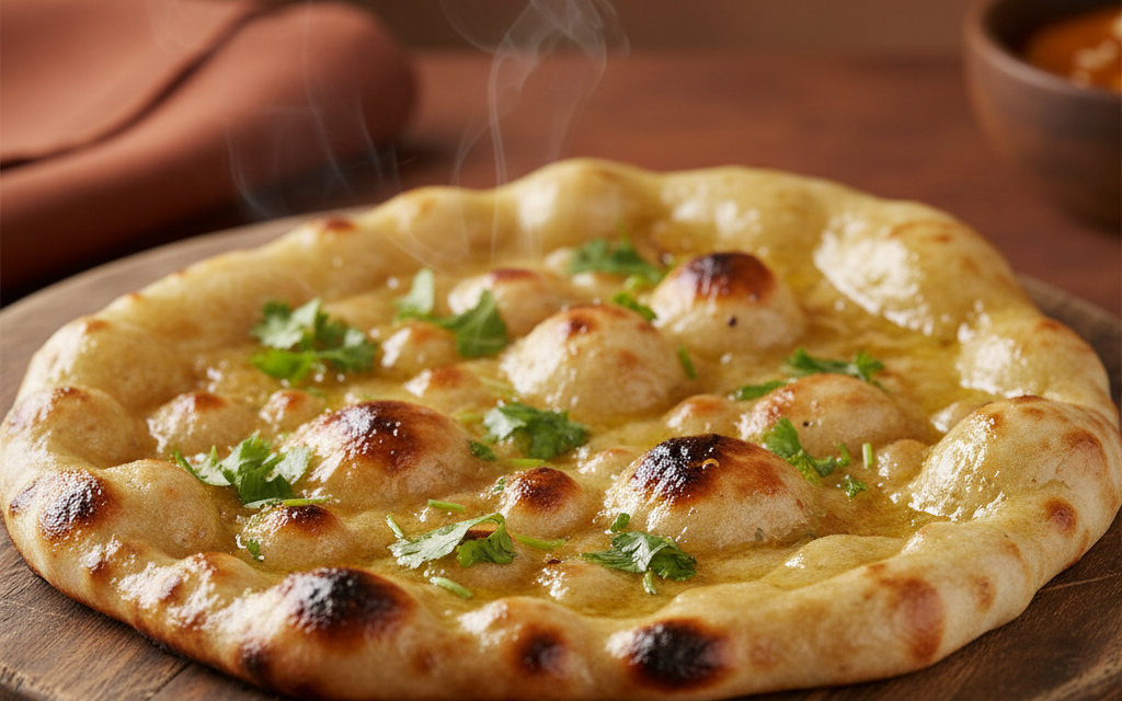 Steaming naan bread, a traditional Indian recipe