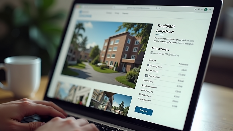 Close-up view of a laptop screen showing apartment listings