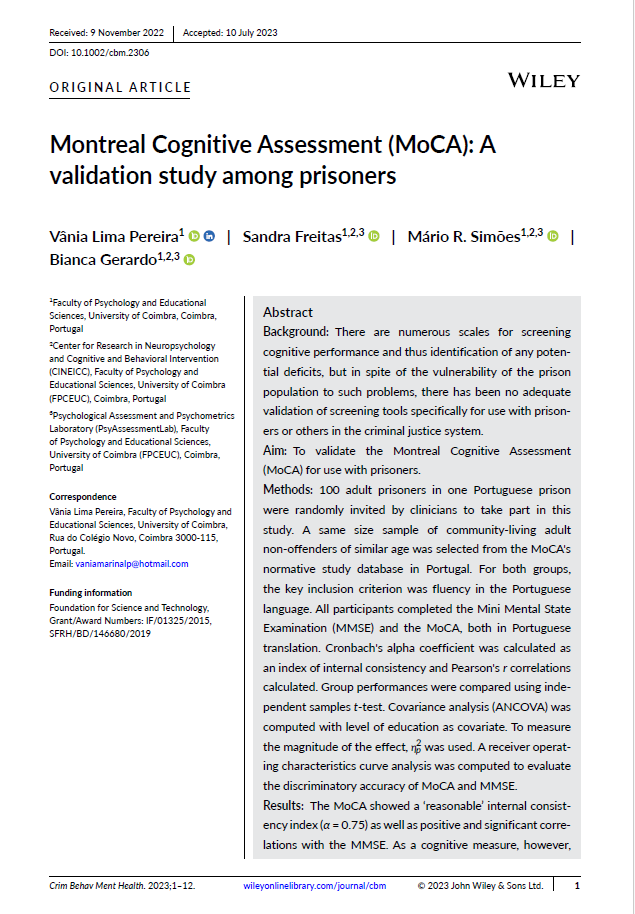 Montreal Cognitive Assessment (MoCA): Avalidation study among prisoners