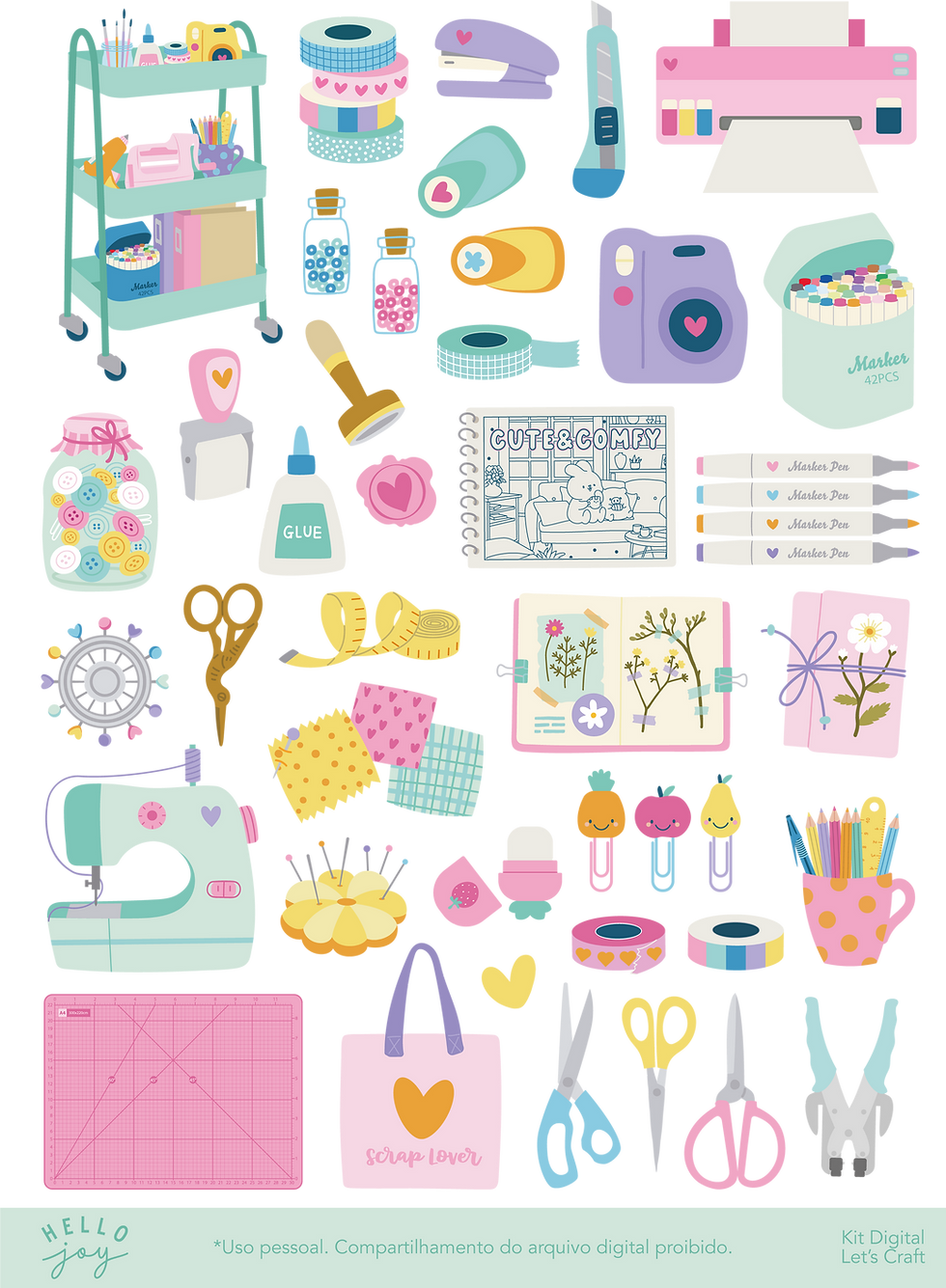 Miniatura: Kit Digital Scrapbook Papelaria - Coleção Let's Craft