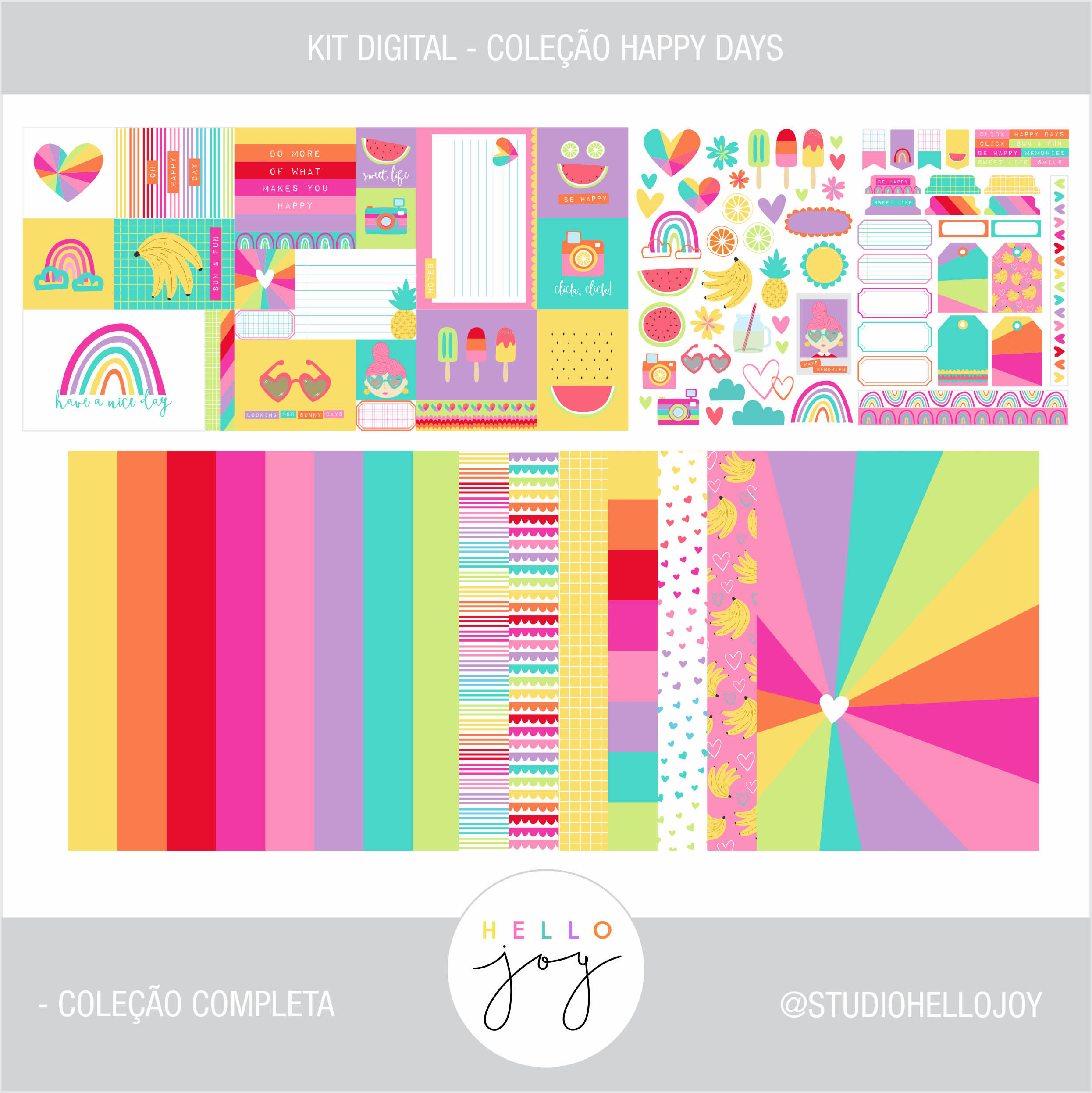Kit Digital Scrapbook Papelaria - Coleção Happy Days Completa