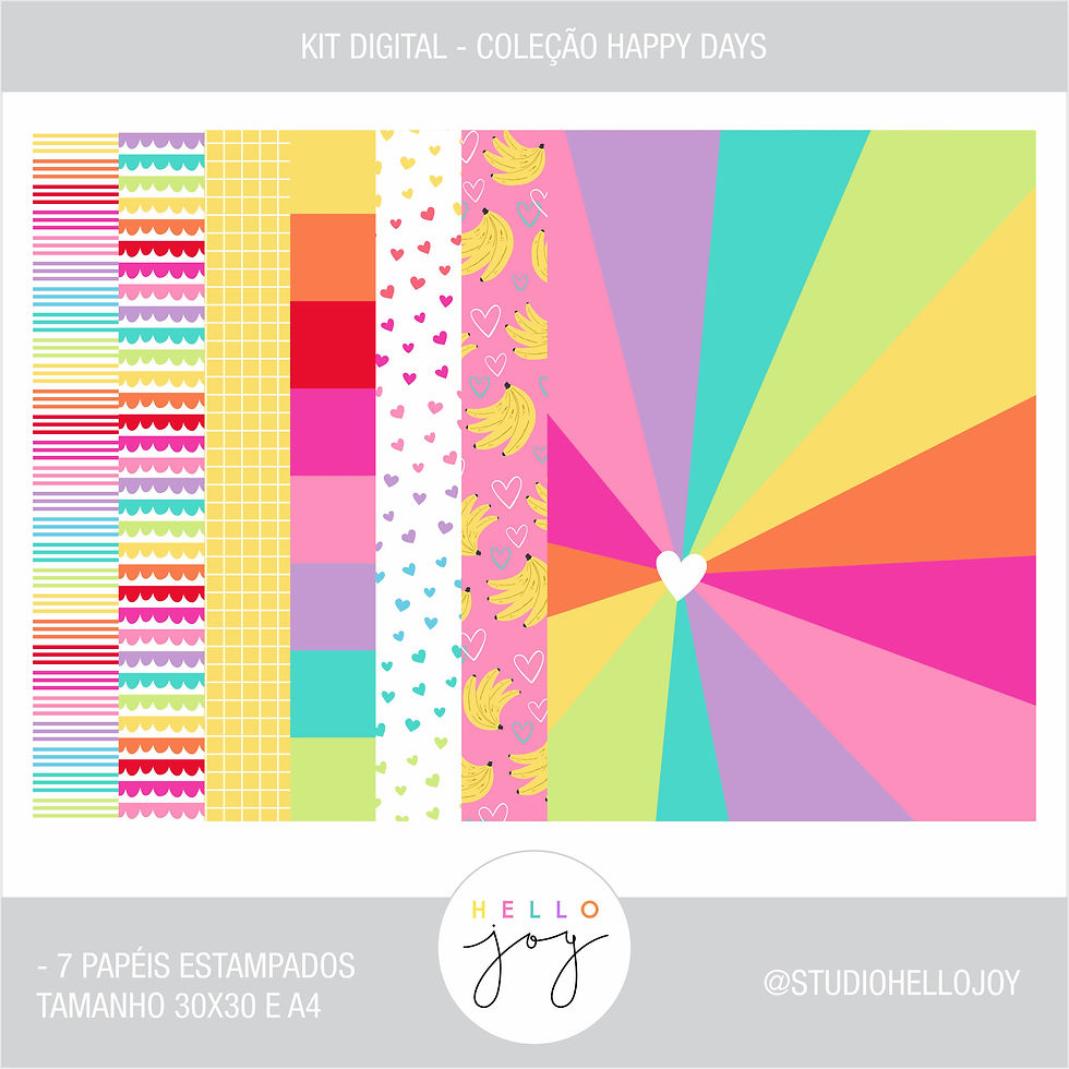 Miniatura: Kit Digital Scrapbook Papelaria - Coleção Happy Days Completa