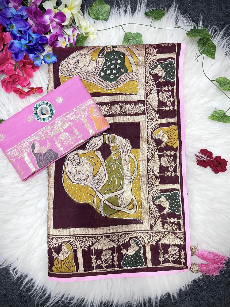 Thumbnail: Pure Dola Viscose Meenakari Jacquard Weaving Saree - Free Shipping 🥳💫