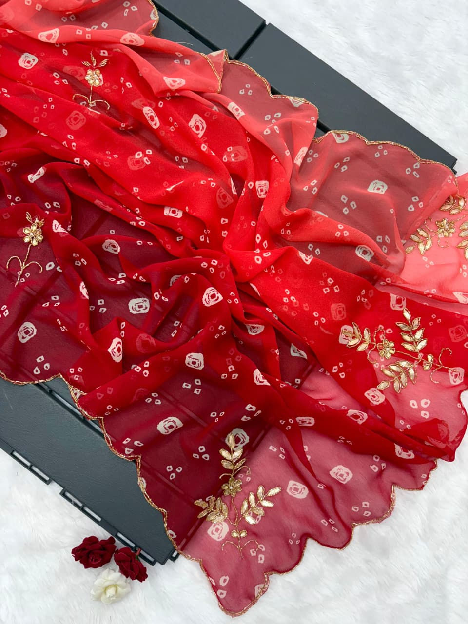 Thumbnail: JKfashion Bandhej Georgette Saree with Khatli Handwork&Diamond-Free Shipping🥳💫