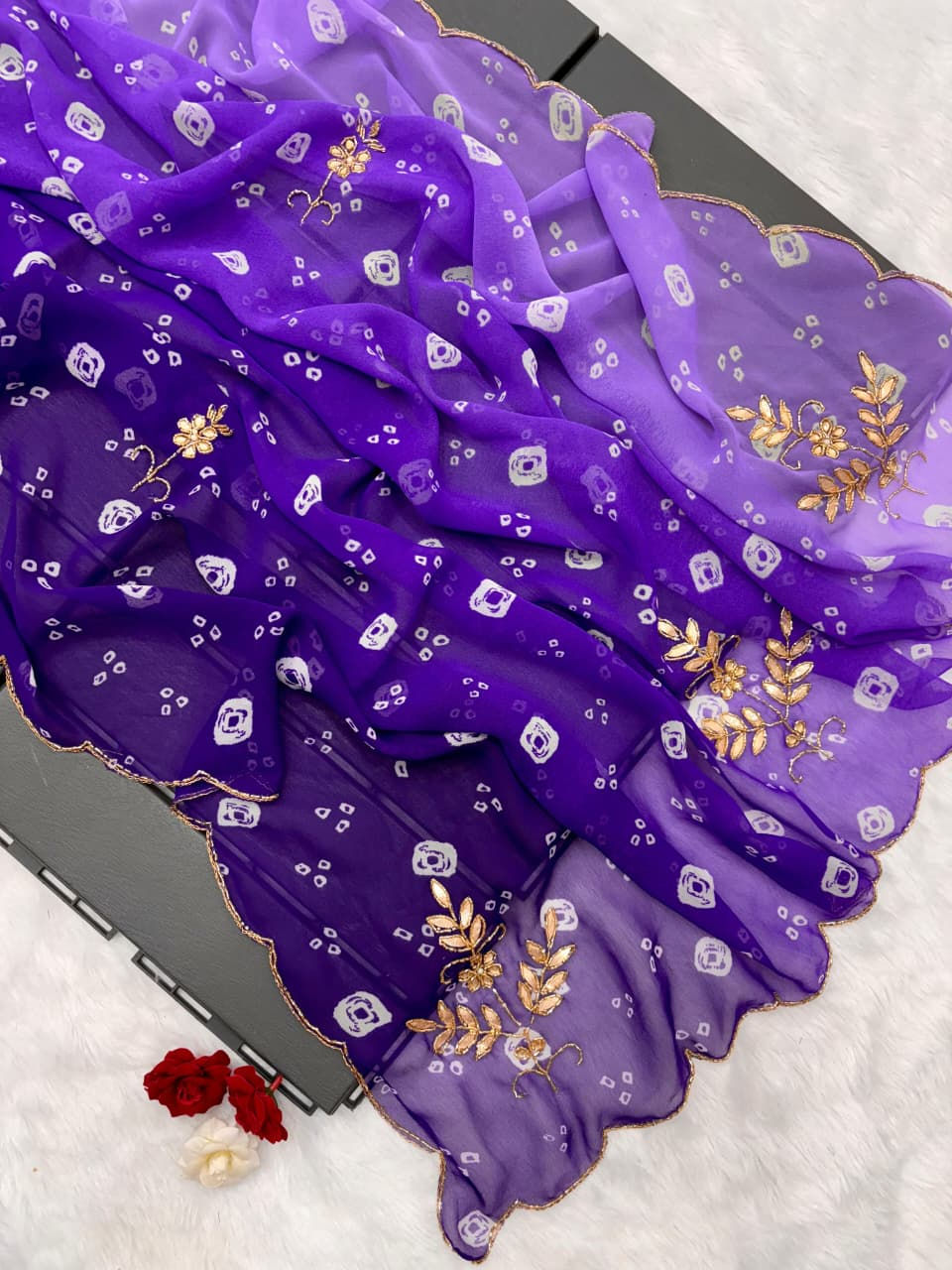 Thumbnail: JKfashion Bandhej Georgette Saree with Khatli Handwork&Diamond-Free Shipping🥳💫