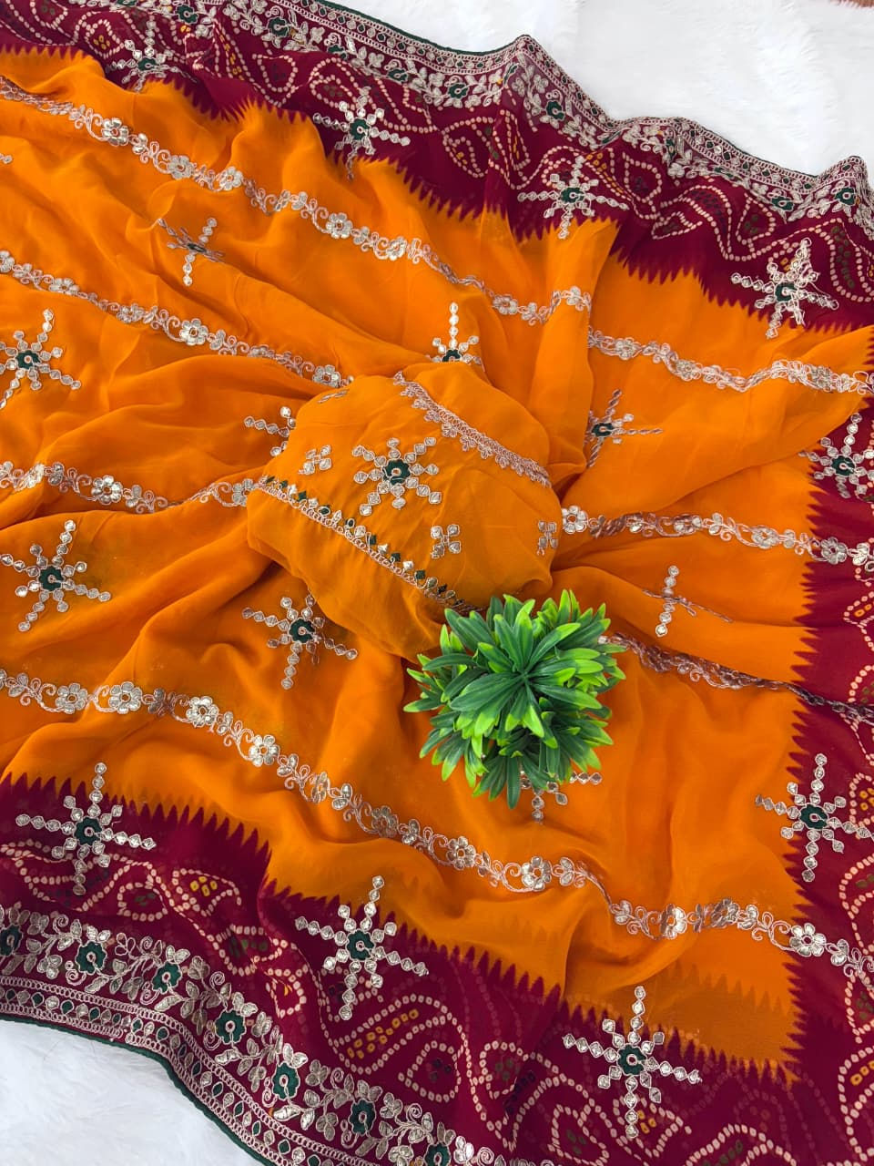 Thumbnail: Jaipuri Bandhani with Thread Jaal Work - Festival Wear -Free Shipping 🥳💫