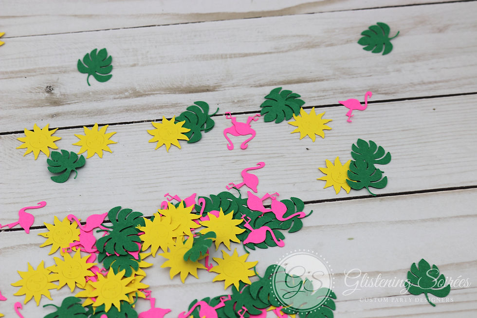 Thumbnail: Flamingo Confetti Tropical Luau Party Pink Flamingo 80pcs. Flamingos Palm Leaves