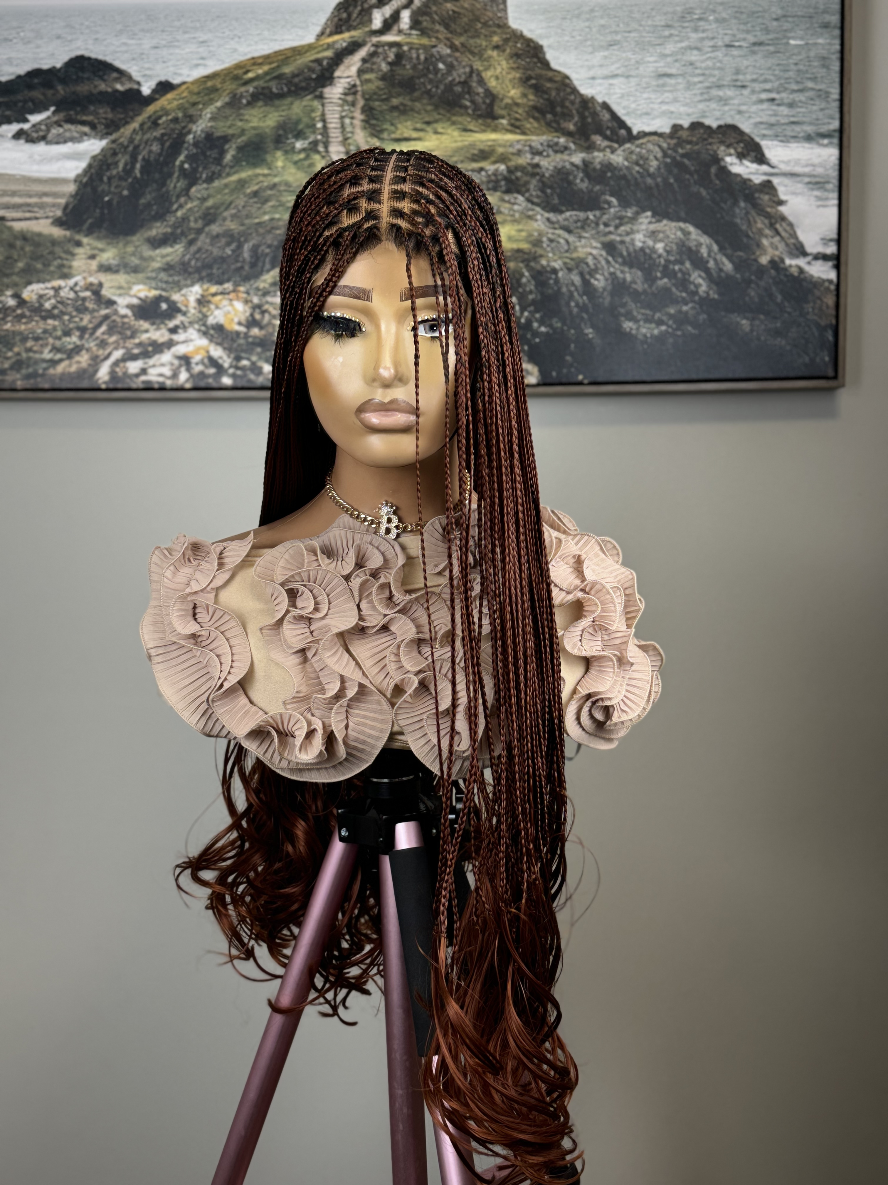 French curls frontal braided Wig|30 inches (Burgundy)