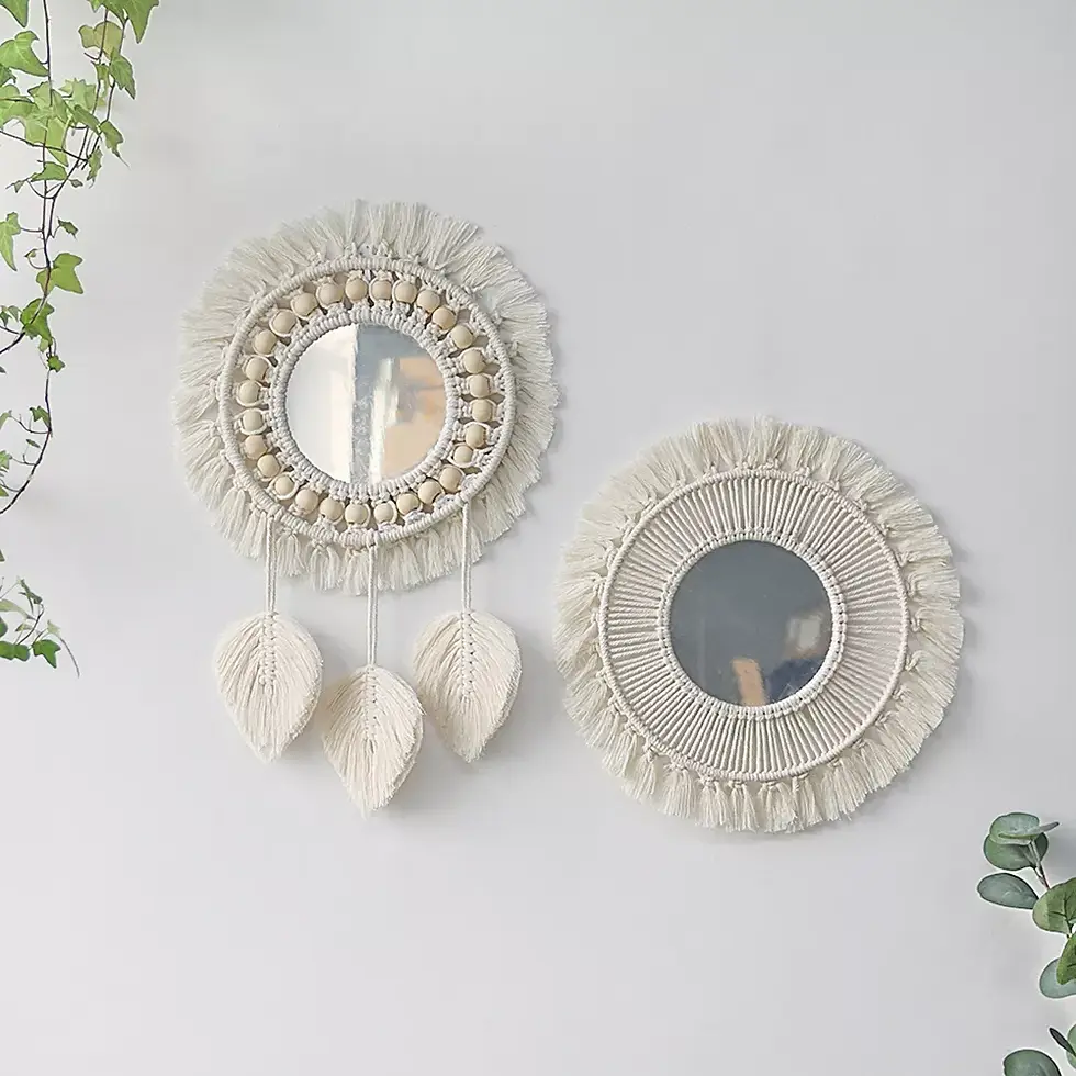Round Mirror Wall Decor Macrame Boho Room Decor Wall Mirrors for Living Room