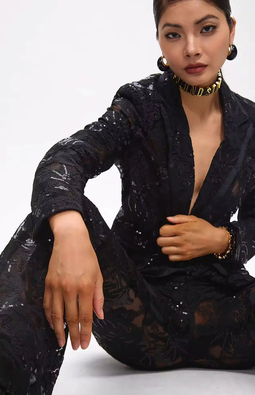 Thumbnail: Carie Sequin Floral Blazer Set Black