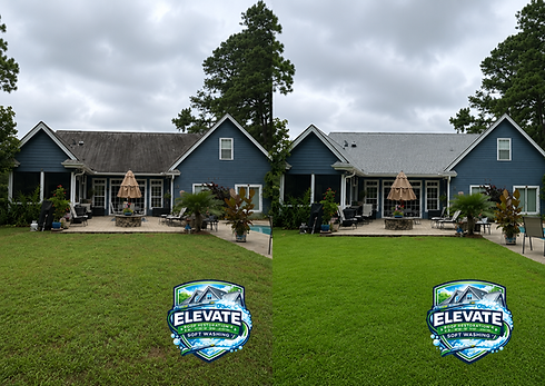 Before and after roof and exterior soft washing transformation, Elevate Savannah GA