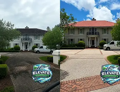 Before and after driveway and concrete cleaning transformation, Elevate Savannah GA