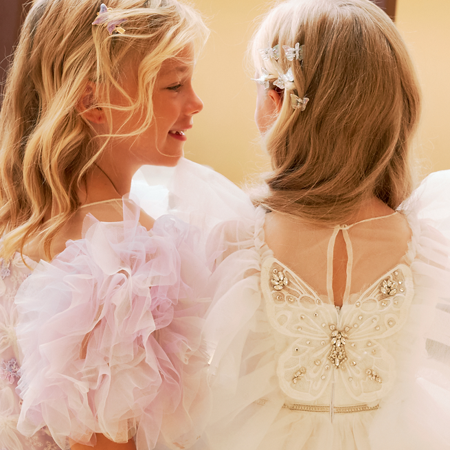 Two girls wearing Play & Smile's stylish dresses