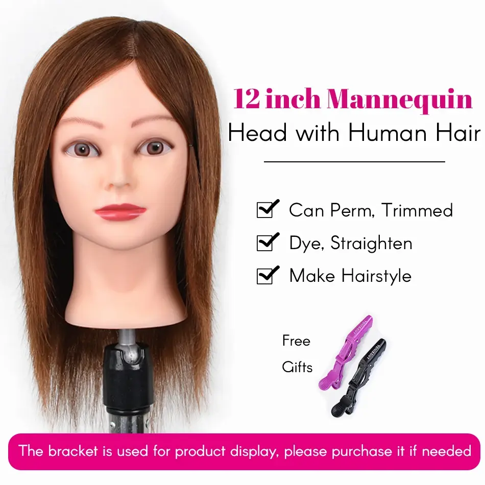 Thumbnail: Mannequin Head With Hair 100% Real Human Hair 10-18'' Cosmetology Mannequin Head