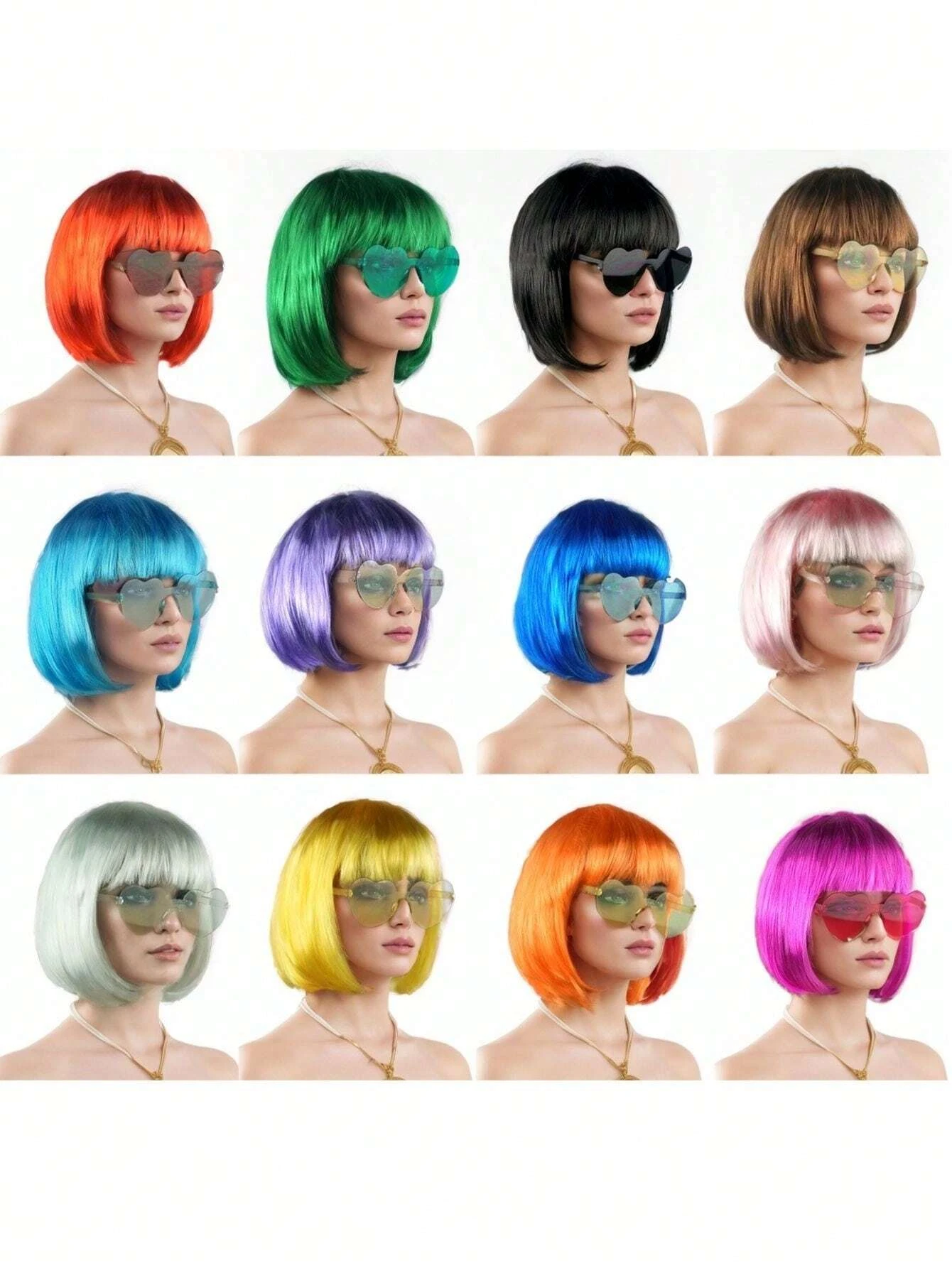 Halloween Party Prop Colorful Short Straight Bobo Wig, Funny & Novelty, With