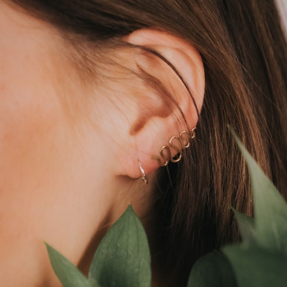 gold filled and sterling silver ear climber ear crawler serpent jewelry lightweight unique edgy trendy earrings