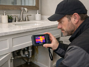 Home Inspector Checking for Moisture Concerns in a Bathroom.