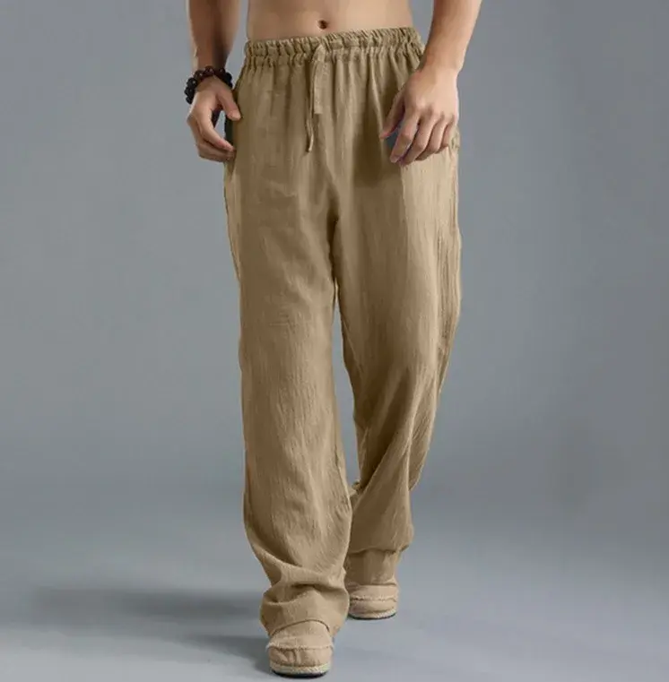 Miniatura: New Mens Linen Pants Male Autumn New Breathable Solid Color Linen Trousers