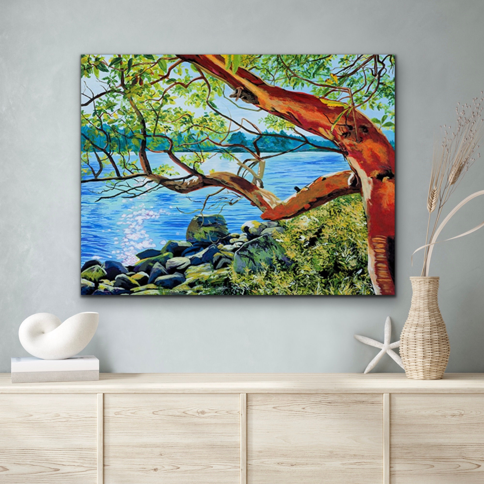 "Arbutus on Pender's Shore” 27″ X 34″ GICLEE OF ACRYLIC PAINTING