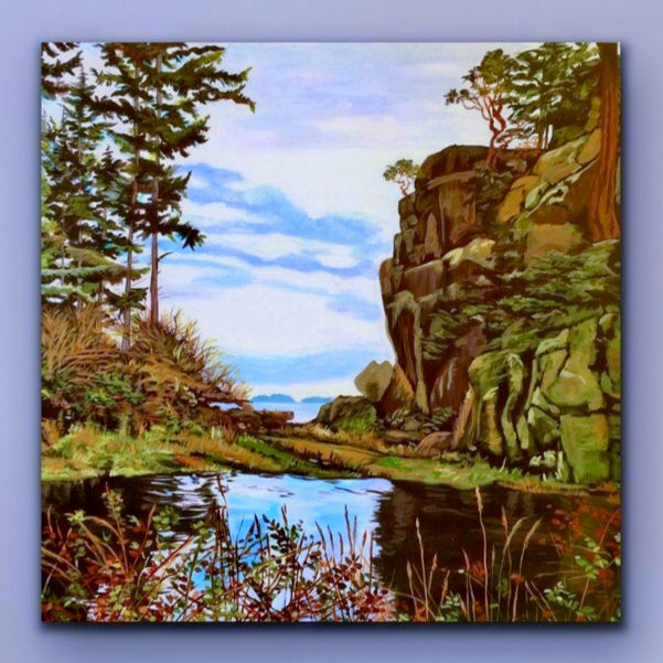 Thumbnail: Coastal landscape painting Sargeant Bay Sunshine Coast BC ocean reflection