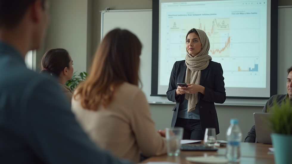Eye-level view of Noora Albalushi conducting an IT workshop