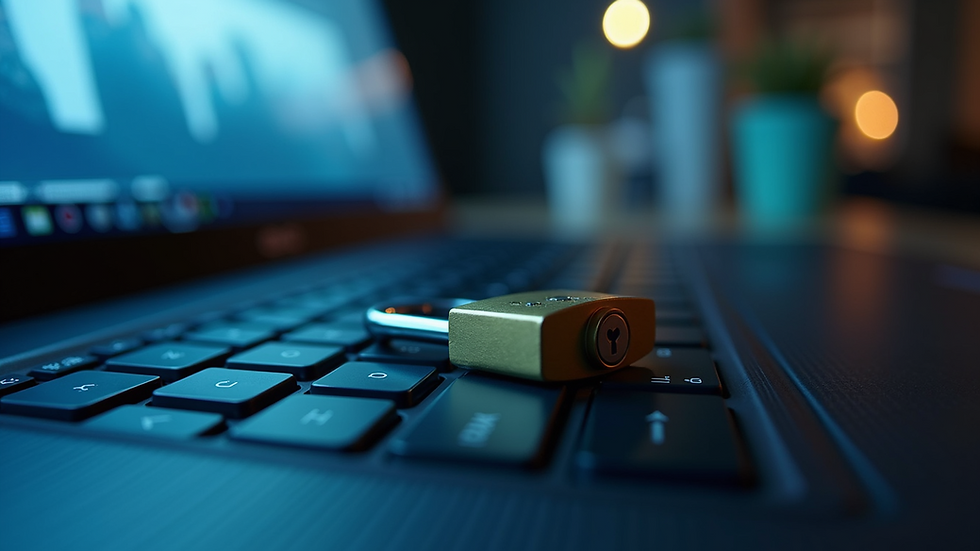 Close-up of a padlock on a computer keyboard