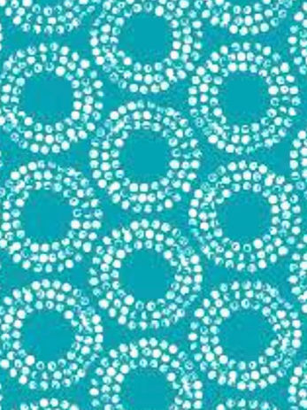 turquoise cloth material with white round pattern