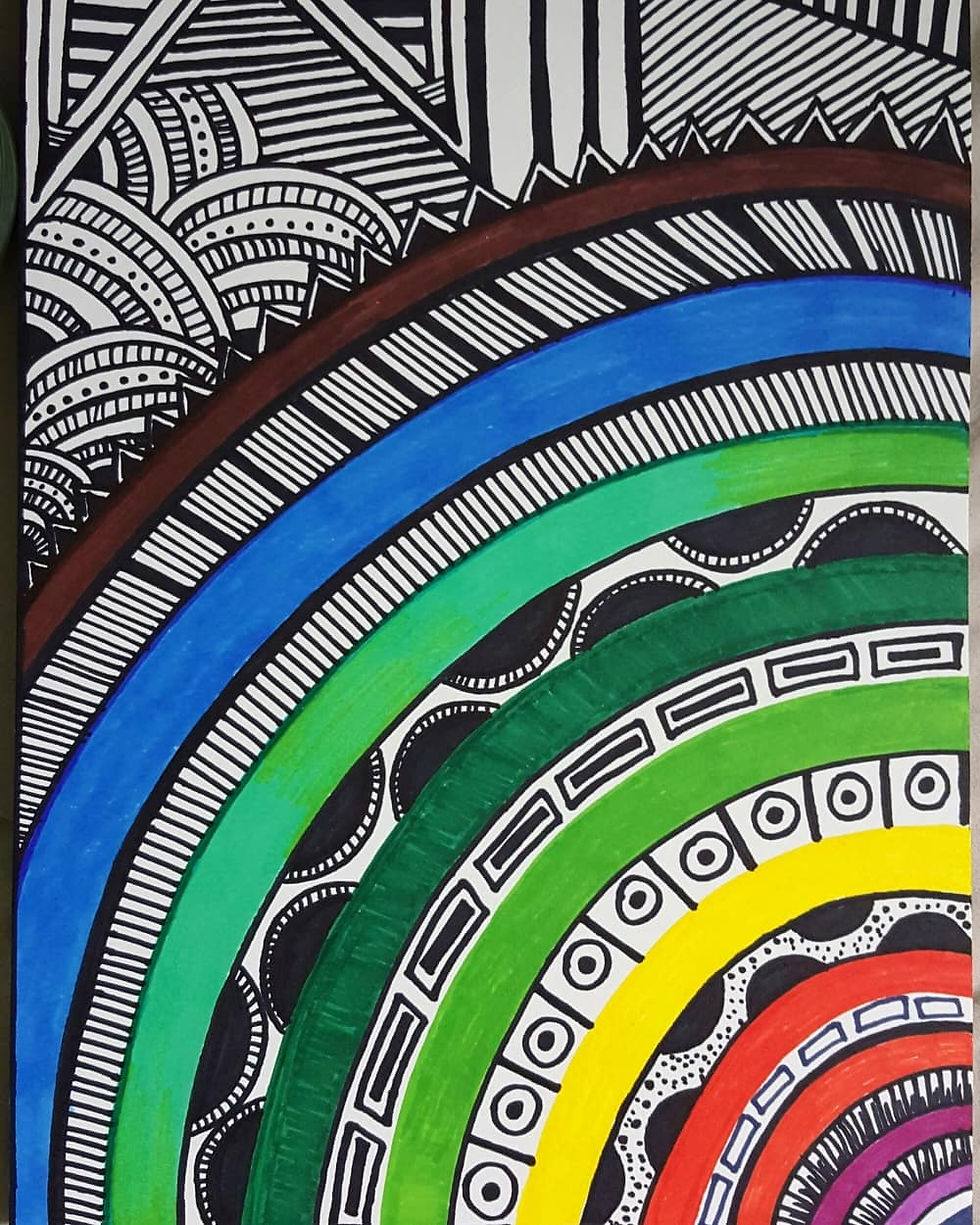 Thumbnail: " Rainbow Of Hope" Doodling on sheet with sharpies, Original artwork