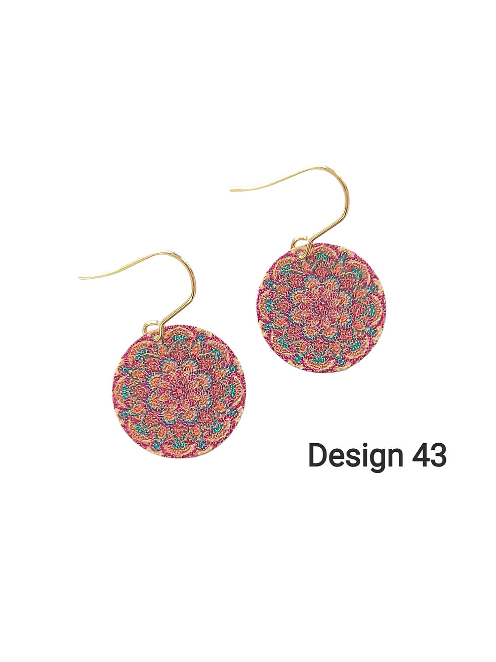 Thumbnail: Maddie Earring, flat round printed disk with stainless steel kidney hooks