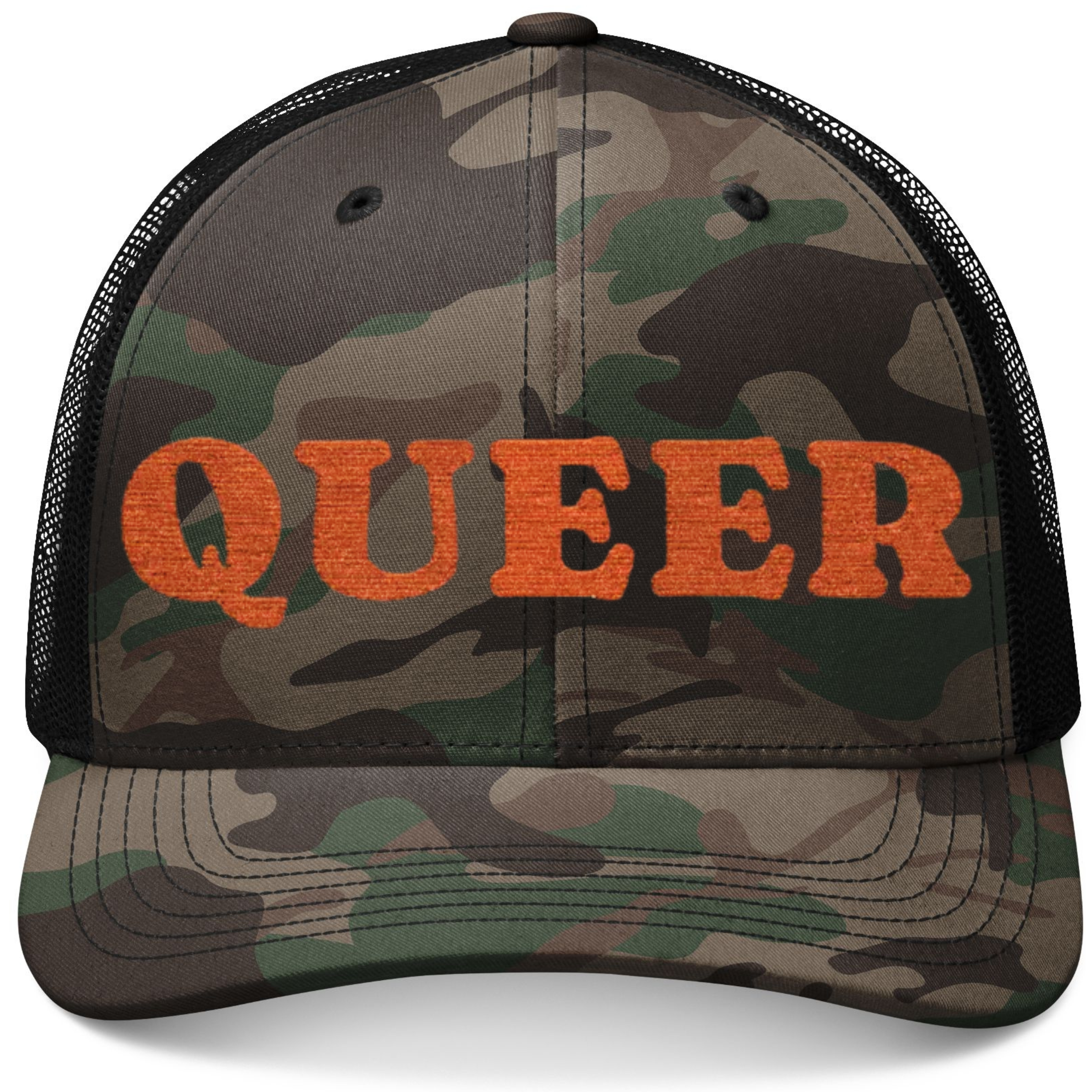 Queer Camouflage Trucker Hat - Bold Statement Pride Cap, Casual Wear, Outdoorsy
