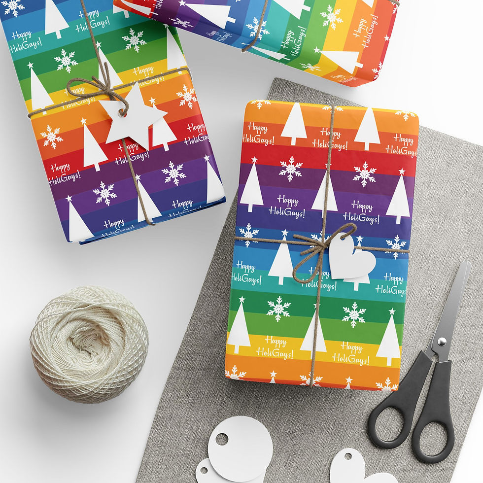 Rainbow Happy HoliGays - Christmas Tree and Snowflake Design - Wrapping Paper