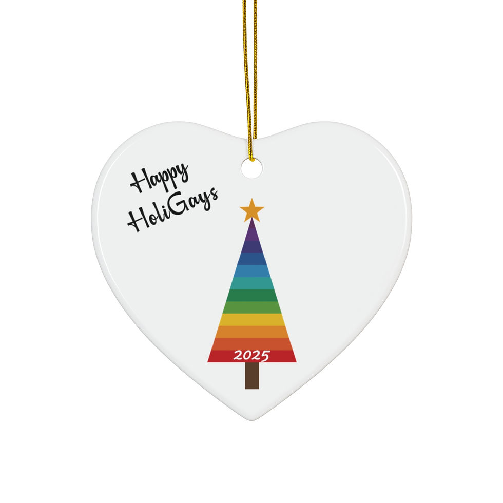 Happy HoliGays - Rainbow Tree Ceramic Ornament - Customizable