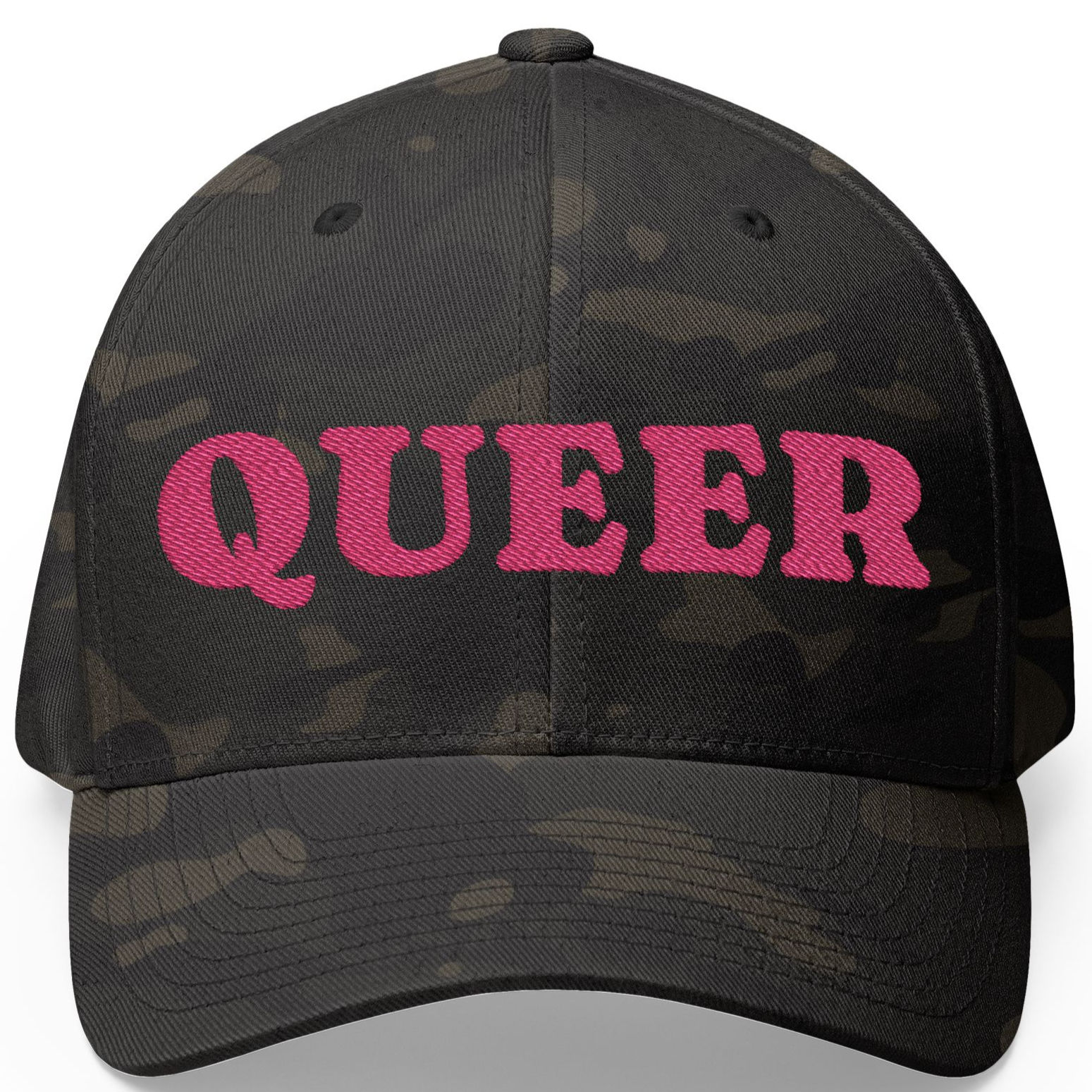 Queer Camo - Stretch Fit Cap with Pink Embroidery