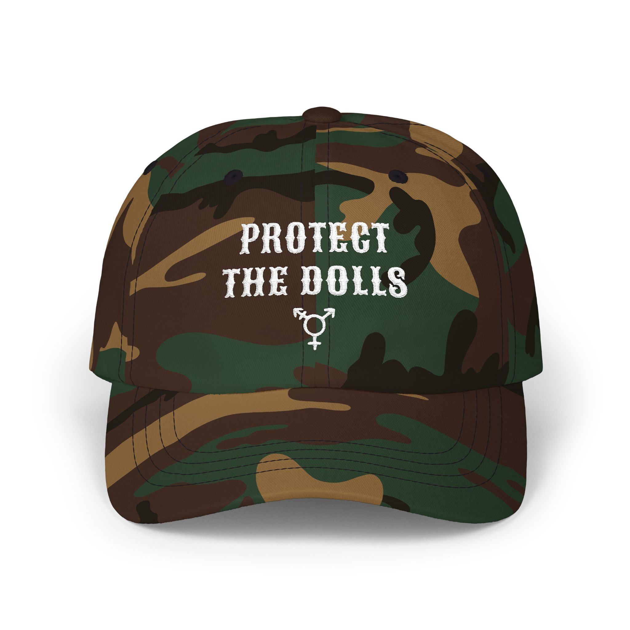 Protect The Dolls - Embroidered Adjustable Strap Cap, White Embroidery