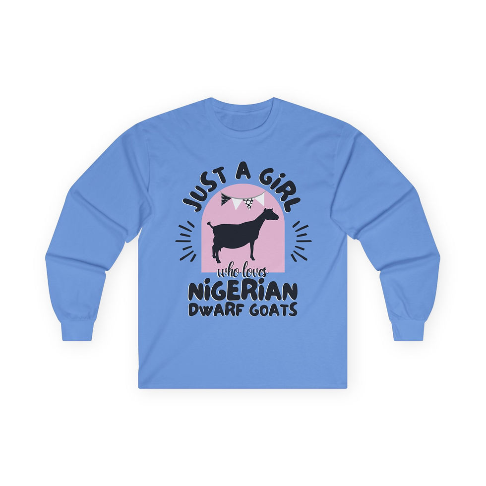 Thumbnail: Unisex Long Sleeve T-Shirt -  Girl Loves Nigerian Dwarf Dairy Goats