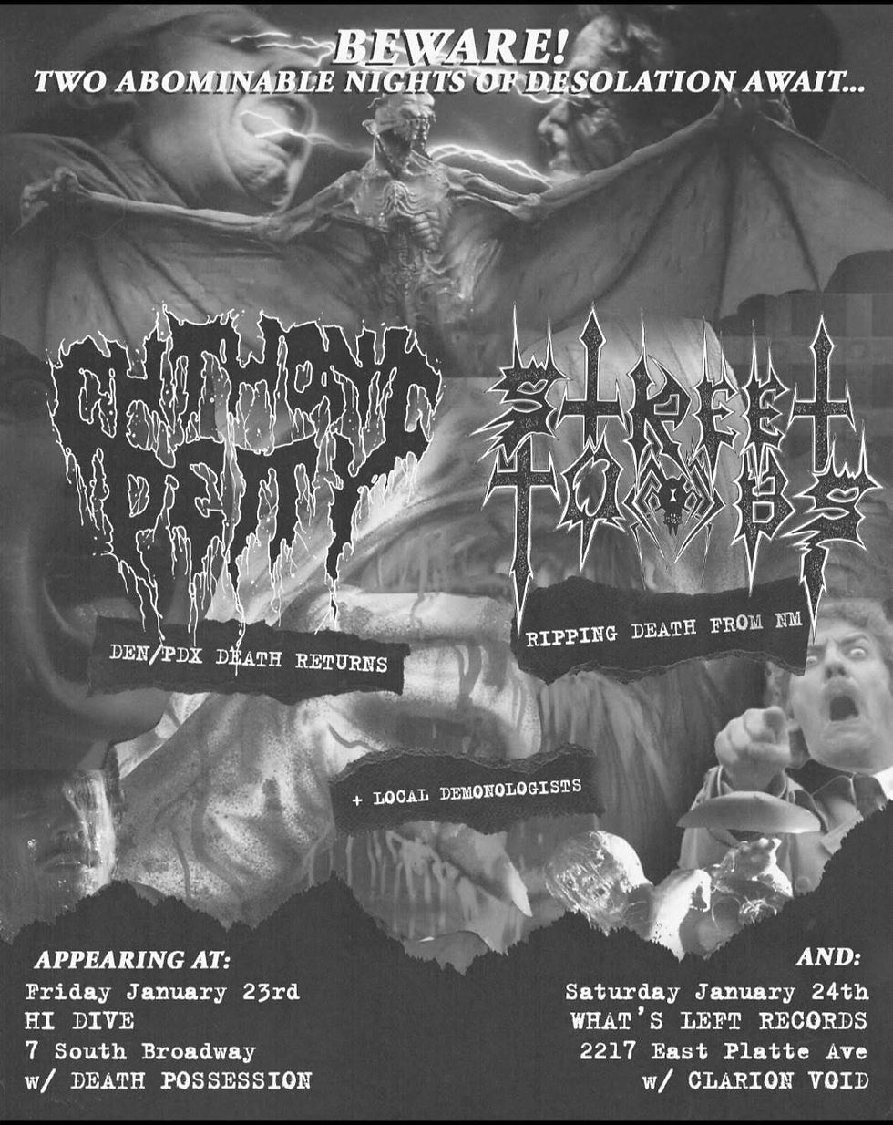 Chthonic Diety, Street Tombs, Clarion Void @ What’s Left Records