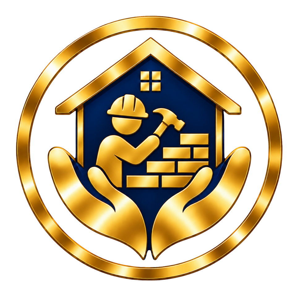 Golden hands cradling a house logo for Noble Safe Haven