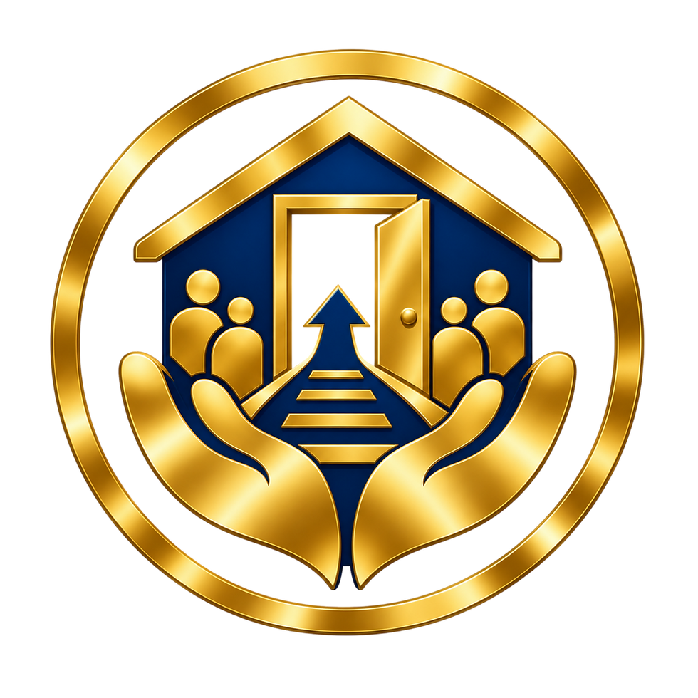 Noble Safe Haven logo with hands cradling a house and path