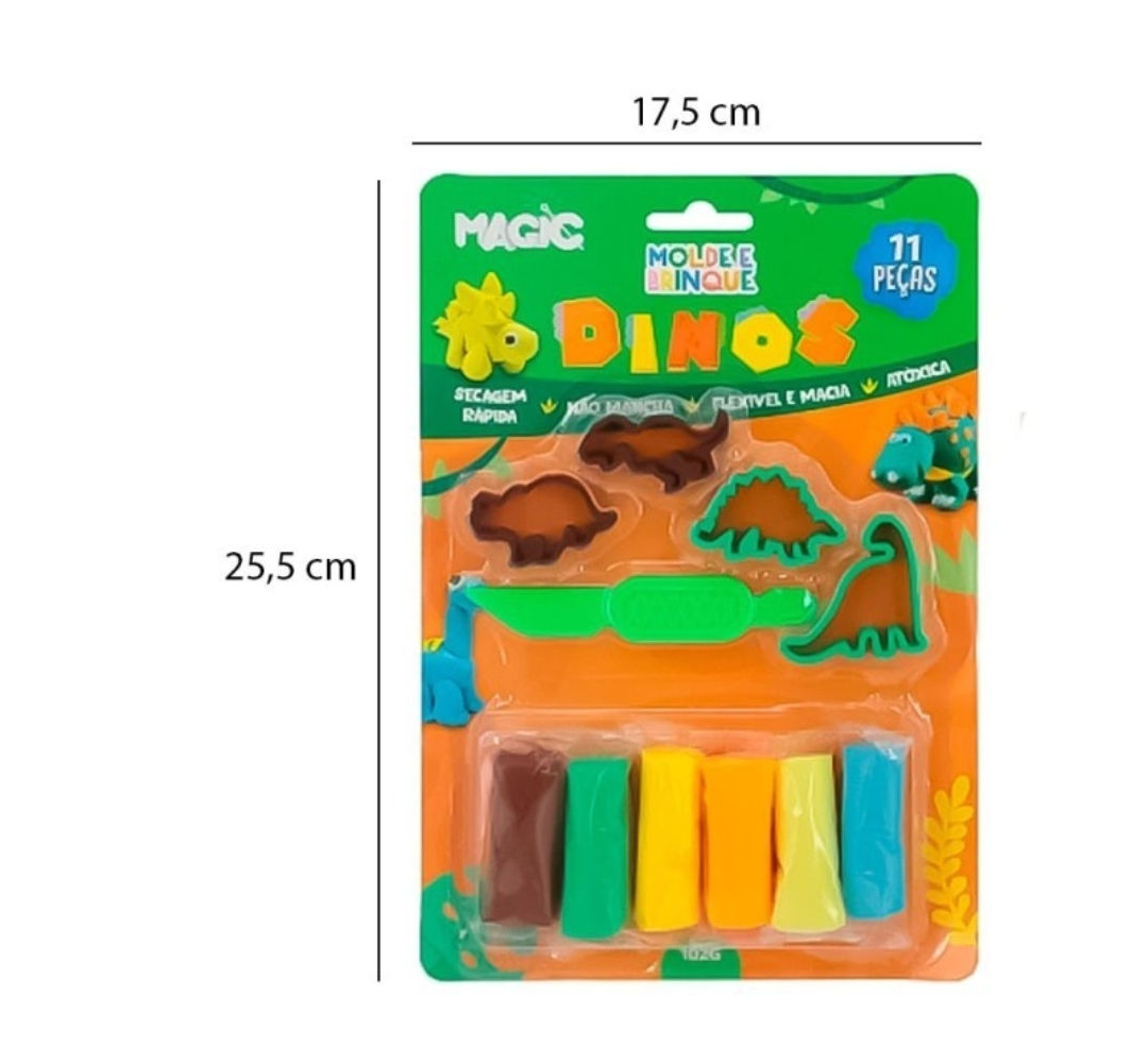 Massinha Divertida Dinossauro Criativas 11 Peças