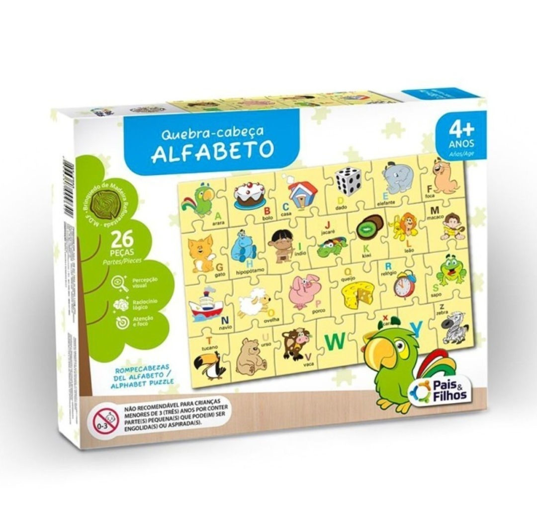 Quebra-Cabeça de Madeira Alfabeto Infantil 26 Peças Educativo