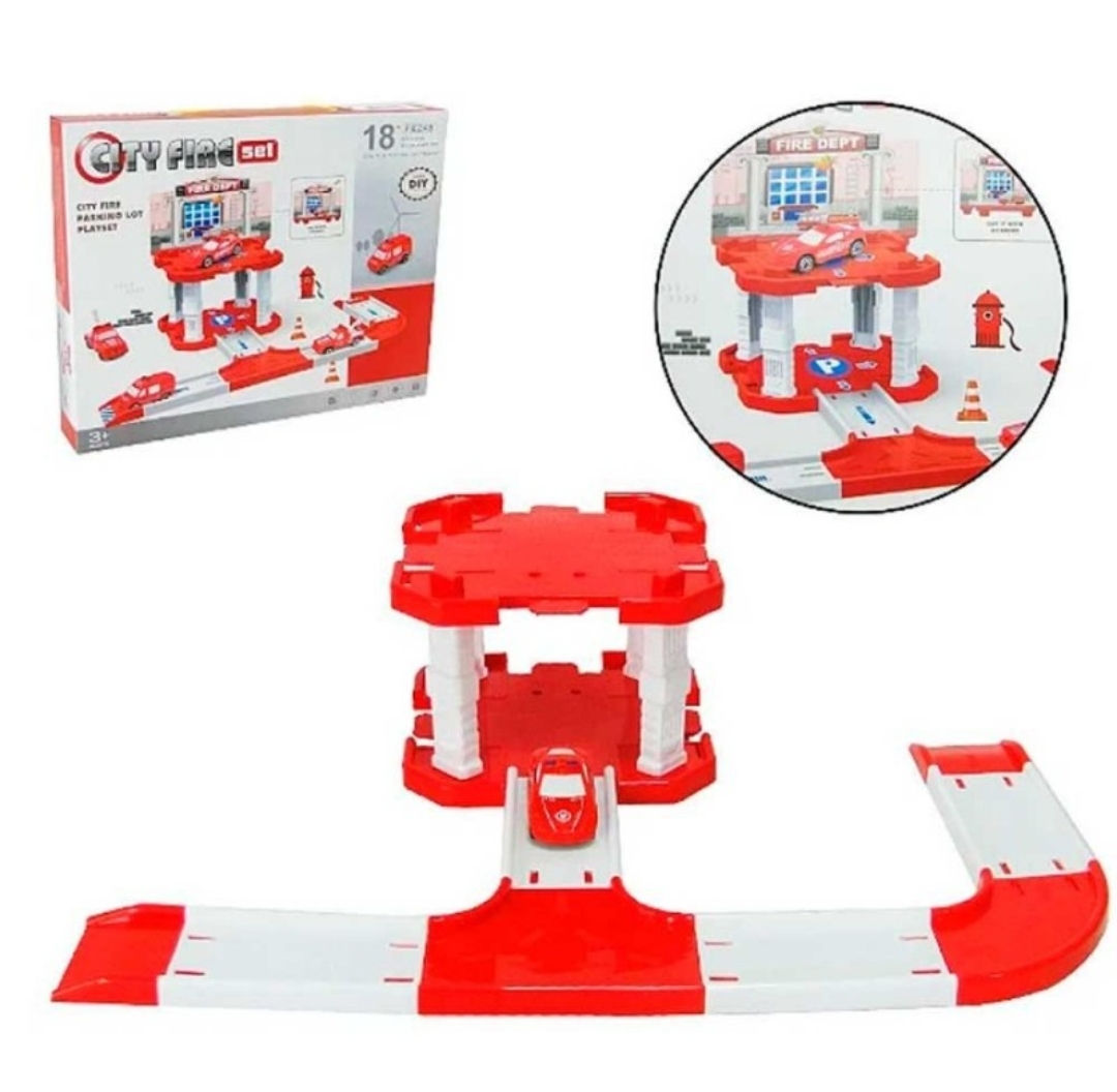 Estacionamento Fire Dept Infantil 18 Peças – Pista de Resgate e Bombeiros