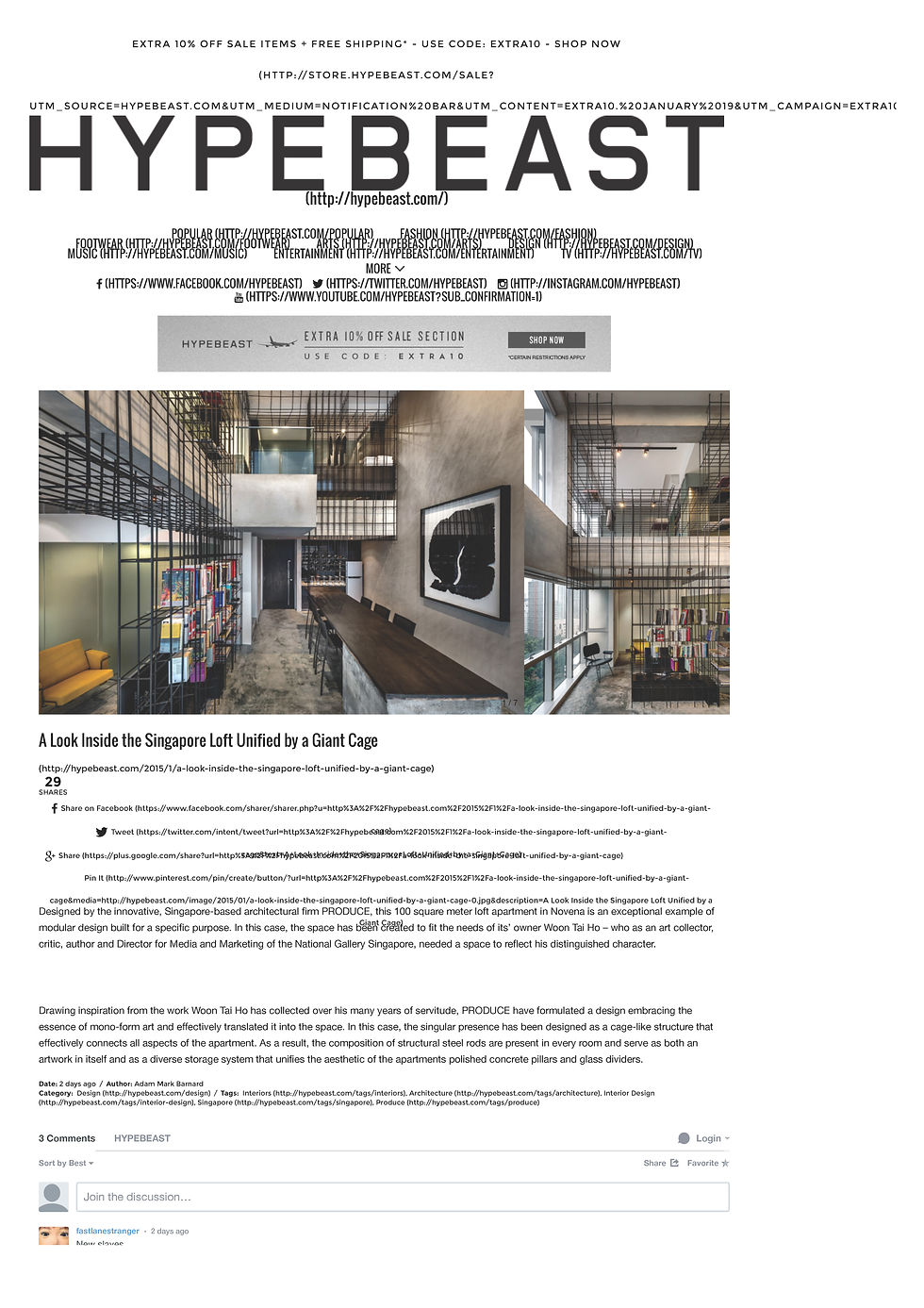 21 Jan 2015 - HYPEBEAST - A Look Inside the Singapore Loft Unified by a Giant Cage