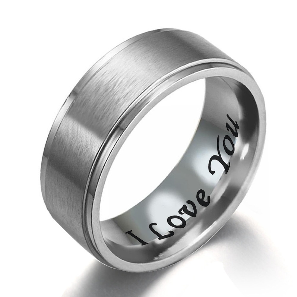 Thumbnail: 1pc I Love You Engraved Titanium Steel Ring - Durable, Hypoallergenic Mens Band,