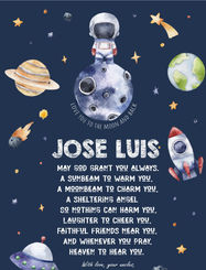 Poster Astronauta Espacio con Bendición buenos deseos para Niño