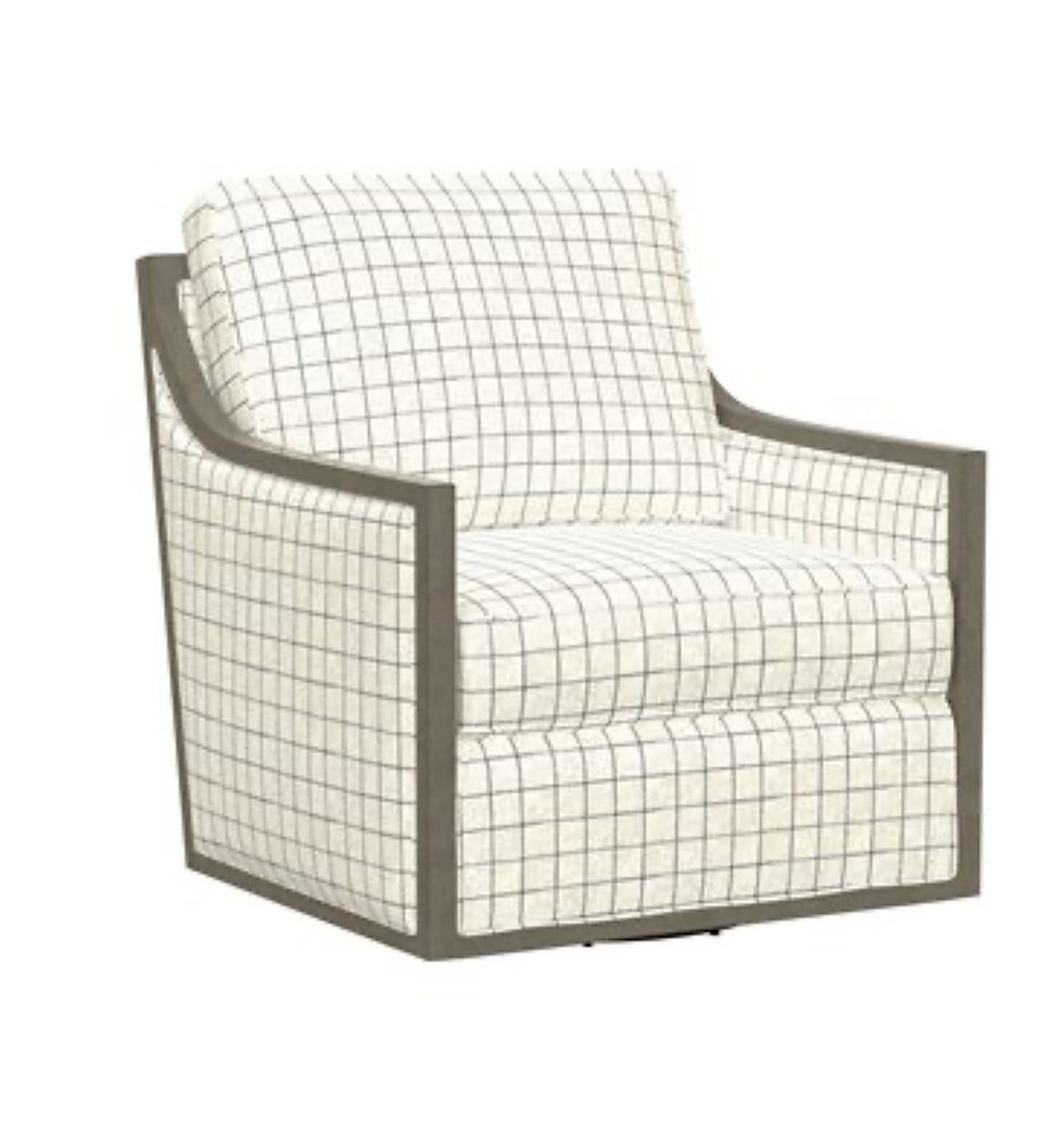 Thumbnail: Plaid Swivel Wood-Trim Accent Chair
