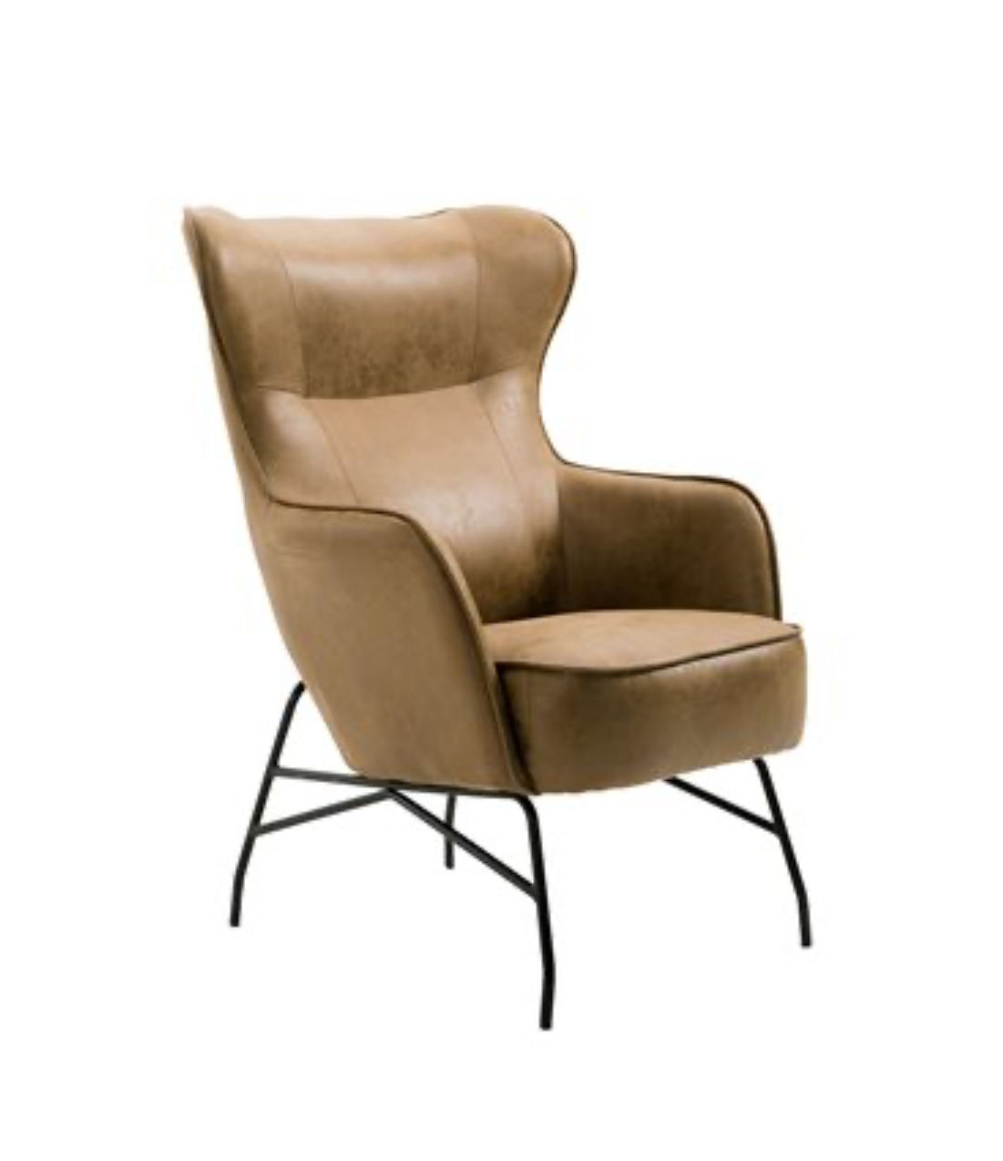 Cognac Mid-Century Wing-Back Accent Chair