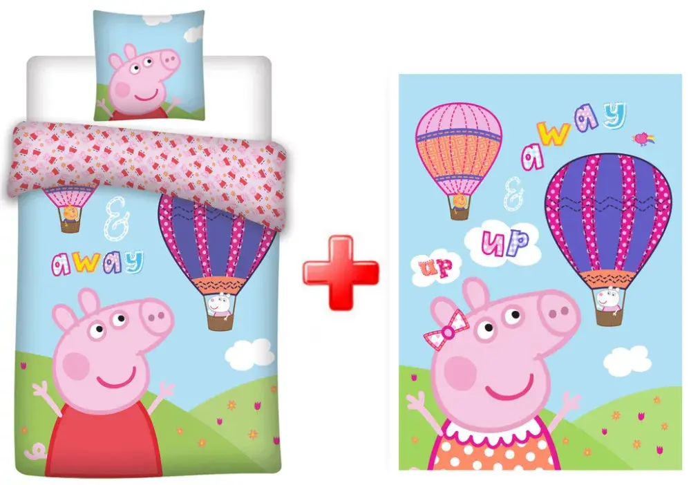 Peppa Pig Hot Air Balloon children's bedding set and polar fleece blanket
