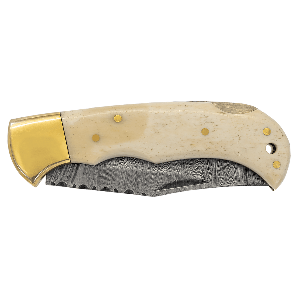 Thumbnail: Bison River 3.75" Bone Demascus Folding Knive
